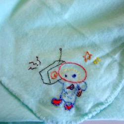 Fleece Baby Blanket Mint Green With Embroidered Space Motifs