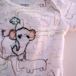 Unisex Onesie Hand Embroidered With Elephant and Palm Leaf