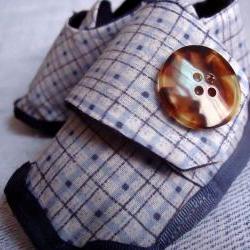 Handmade Boy Booties Denim Plaid Size 6 Months to 12 Months