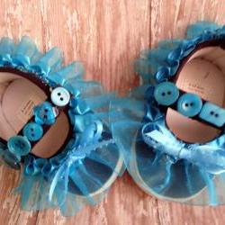 Lacy Fabric Booties With Buttons Size 6 to 12 Months